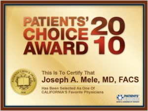 Dr. Mele Receives the 2010 Patients' Choice Award