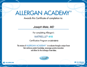 Allergan Natrelle 410 Training Certificate